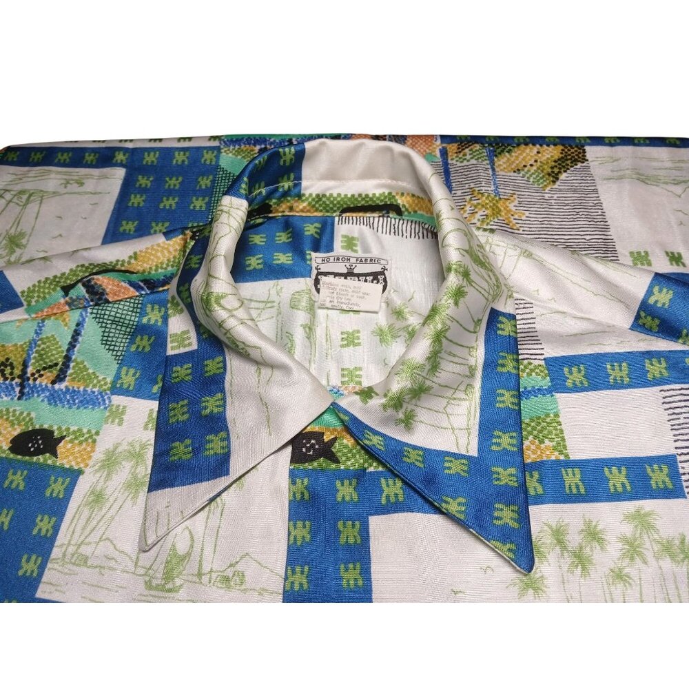 Vintage 70s Napili Made Hawaii Tropical Graphic Hawaiian Shirt Size L No Iron - Picture 12 of 13